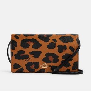 COACH Anna Foldover Crossbody Clutch With Leopard Print